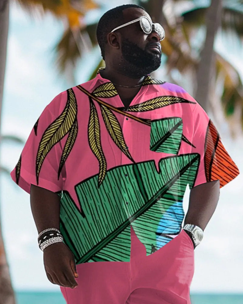 Big & Tall Hawaiian Graphic T-Shirt Pants Set for big men view 2