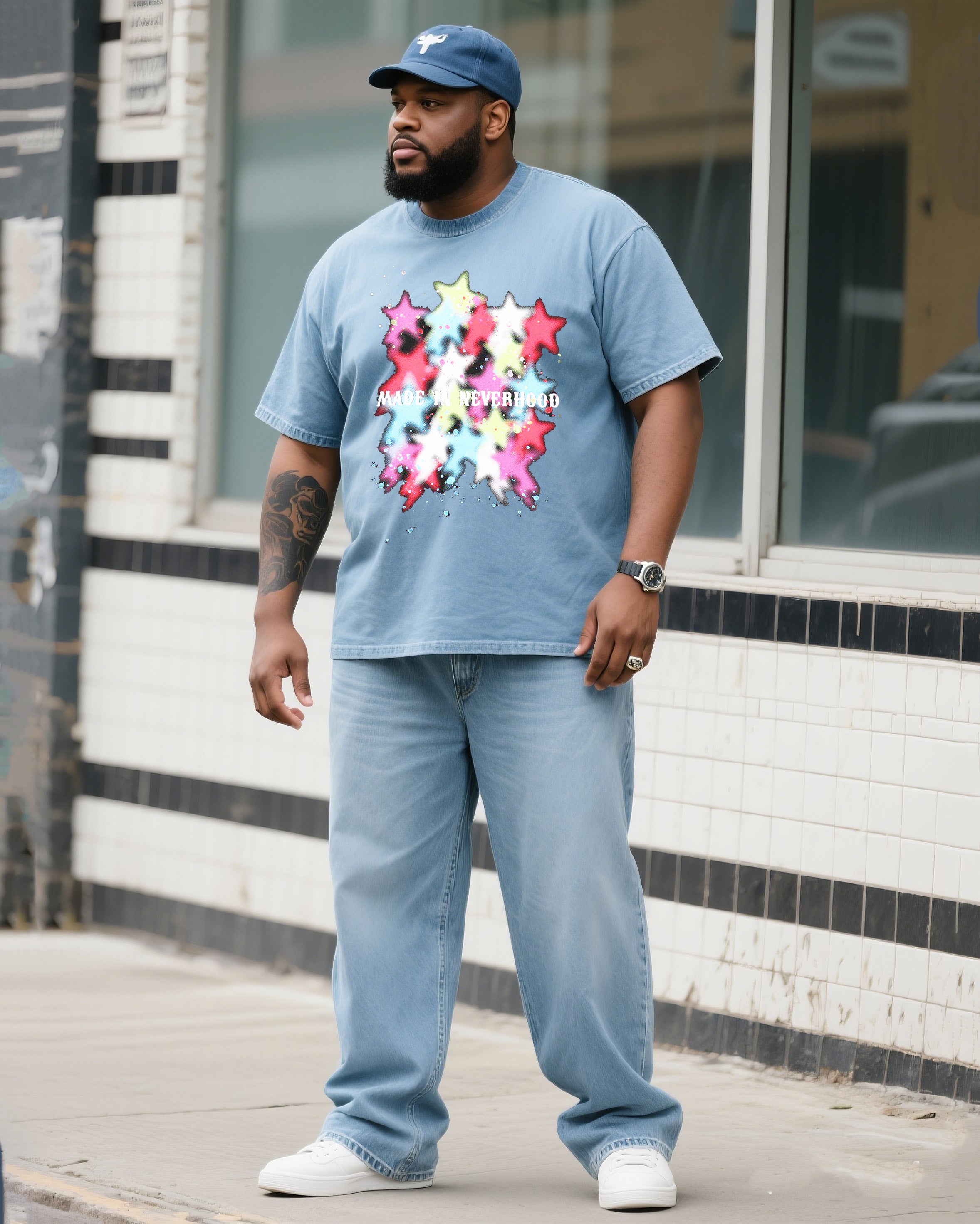 Big & Tall Denim T-Shirt Pants Set for big men