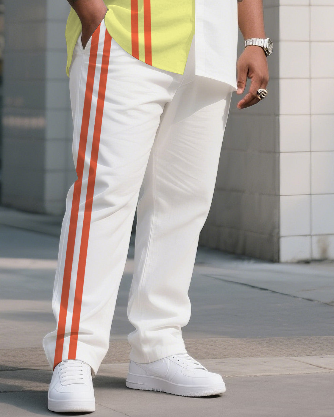 Big & Tall Colorblock Striped T-Shirt Pants Set for big men view 3