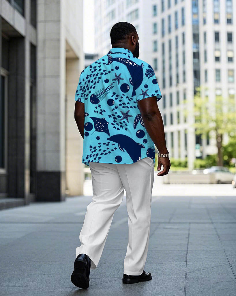 Big & Tall Hawaiian Business Casual T-Shirt Pants Set for big men view 4