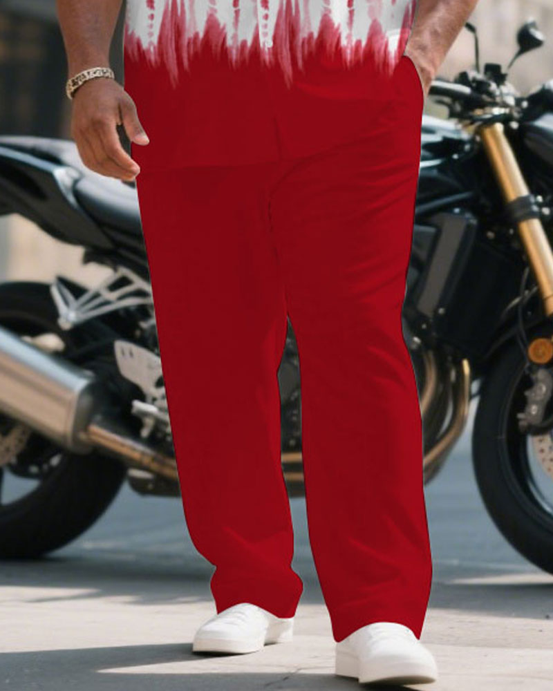 Big & Tall Red Business Casual T-Shirt Pants Set for big men view 3