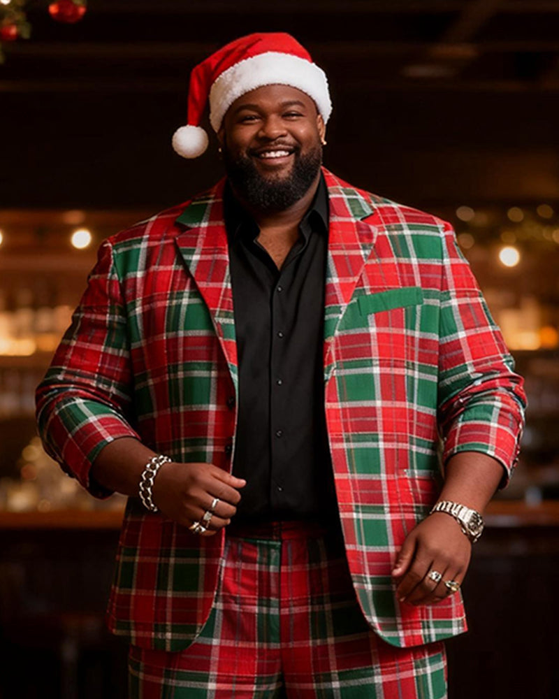 Big & Tall Red Green Plaid Two-piece Set for big men view 2