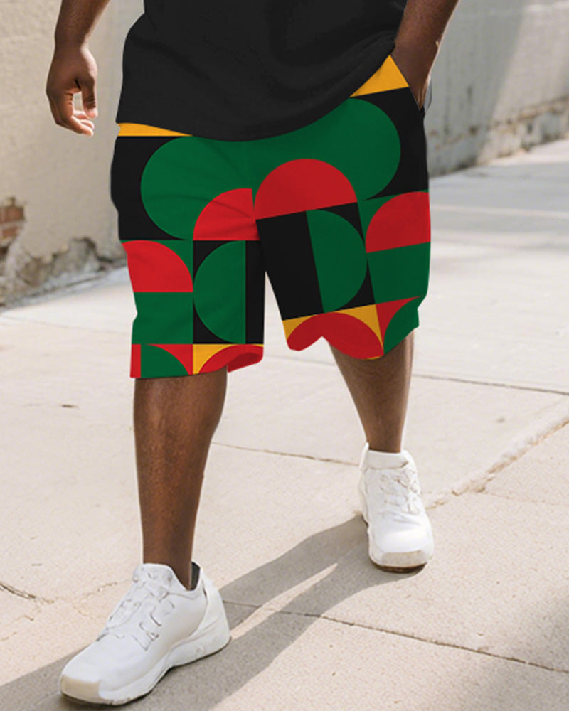 Big & Tall Juneteenth Geometric T-Shirt Shorts Set for big men view 3