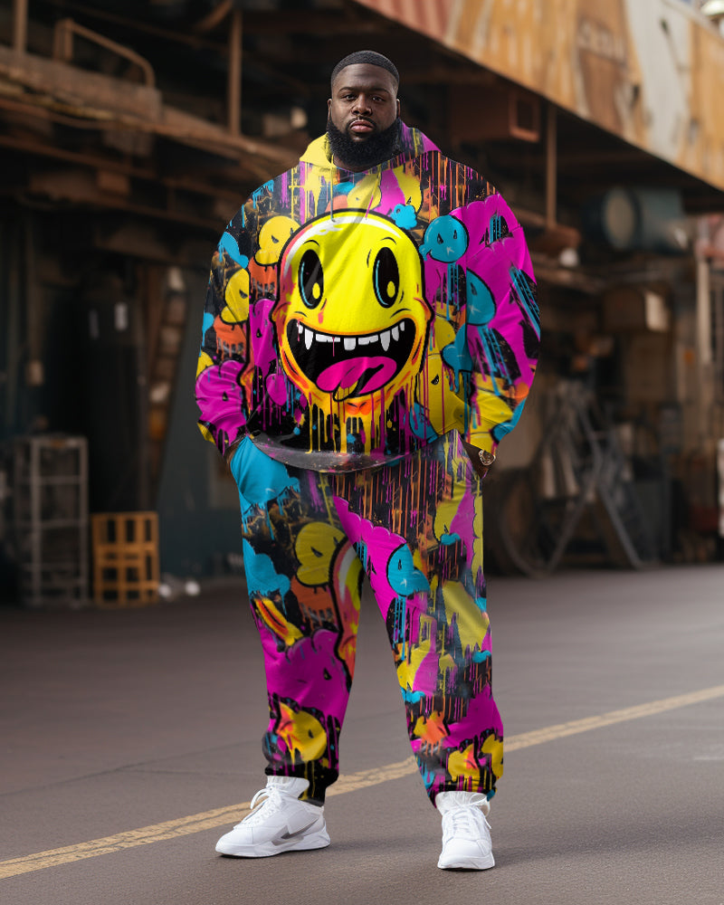 Big & Tall Graffiti Smiley Hoodie Sweatpants Set for big men view 1