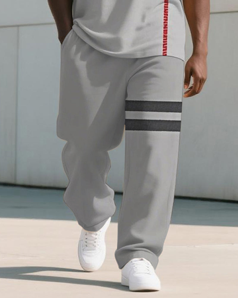 Big & Tall Gray Colorblock Striped T-Shirt Pants Set for big men view 3