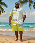 Big & Tall Hawaiian Striped T-Shirt Shorts Set for big men view 1