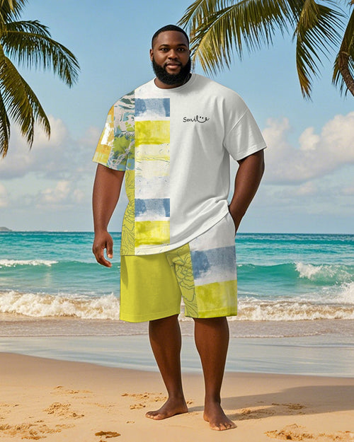 Big & Tall Hawaiian Striped T-Shirt Shorts Set for big men view 1