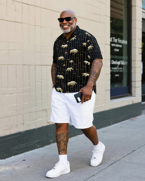 Big & Tall Hawaiian Colorblock T-Shirt Shorts Set for big men view 1