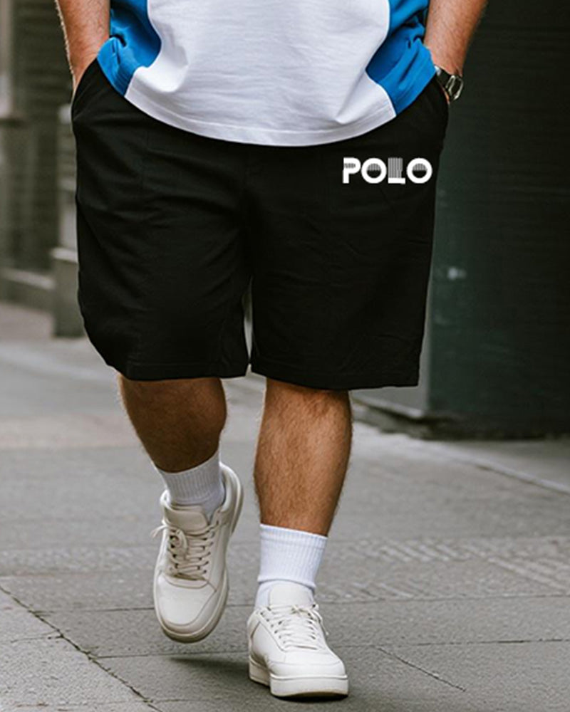 Big & Tall Black Blue Colorblock T-Shirt Shorts Set for big men view 3