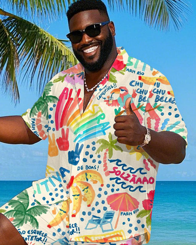 Big & Tall Hawaiian Graphic T-Shirt Shorts Set for big men view 2
