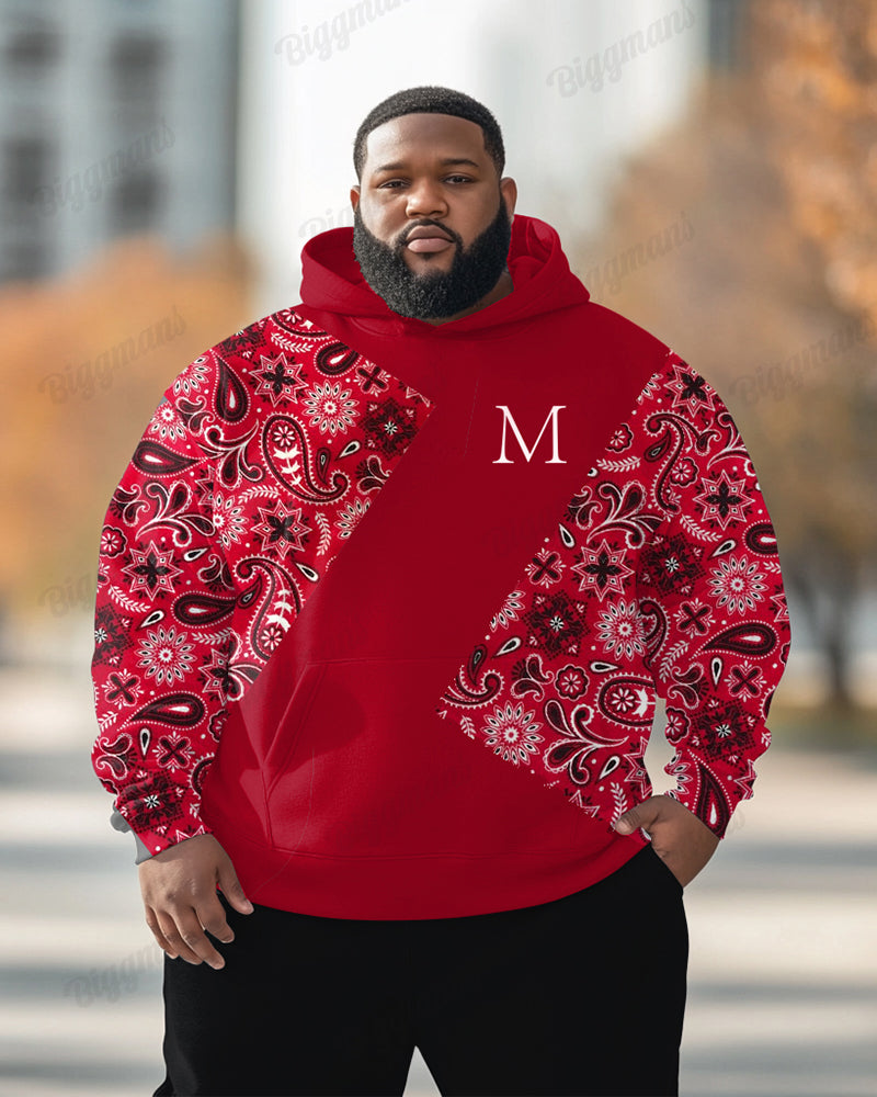 Big & Tall Graphic Patchwork Hoodie Sweatpants Set for big men view 1