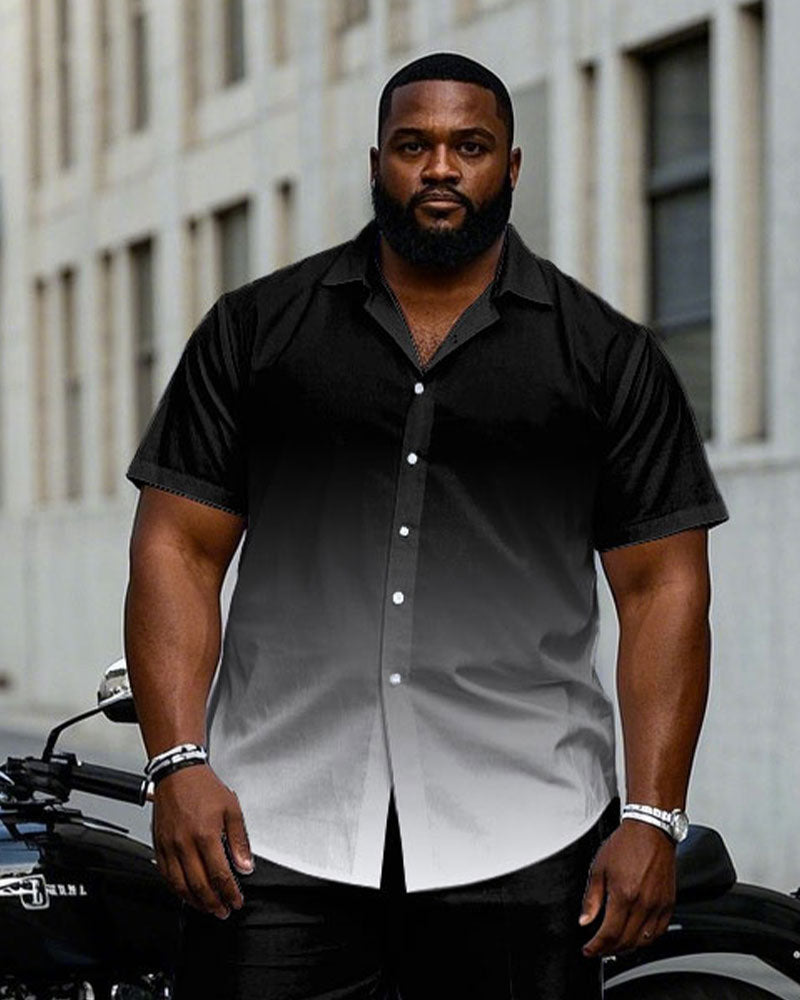 Big & Tall Black White Gradient T-Shirt Pants Set for big men view 2