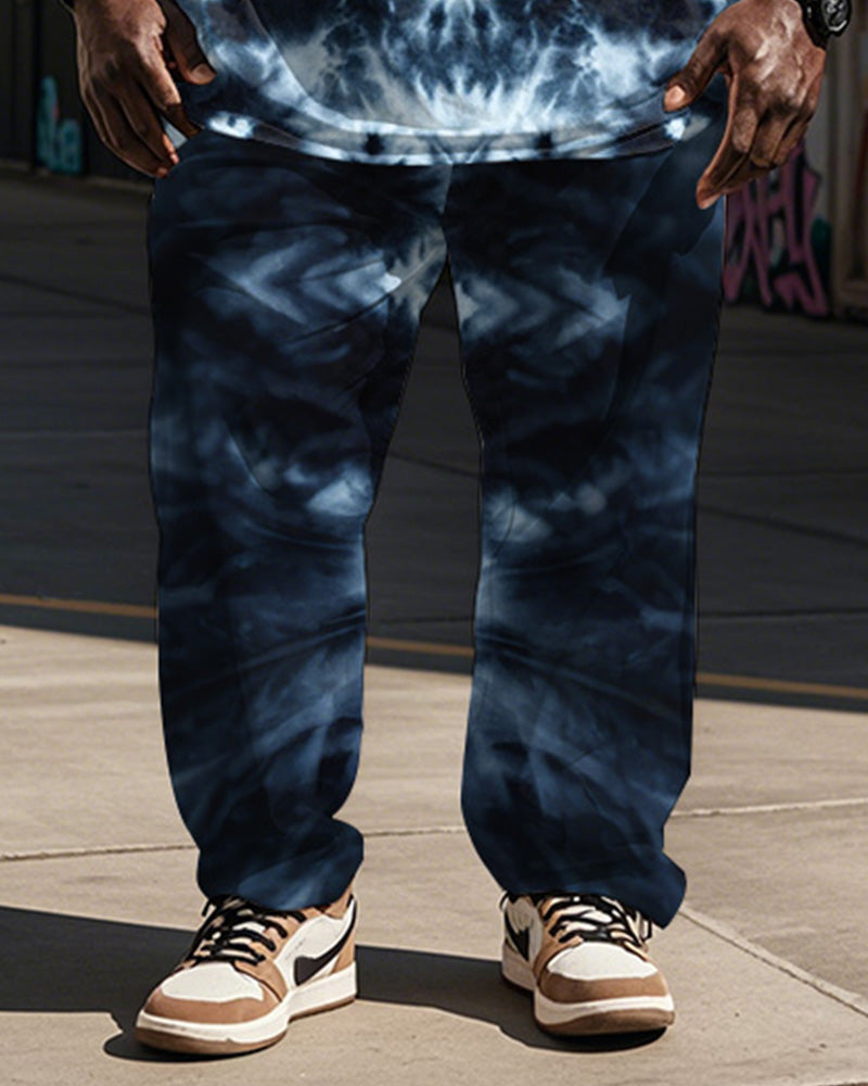 Big & Tall Blue Geometric Graphic Vest Pants Set for big men view 3