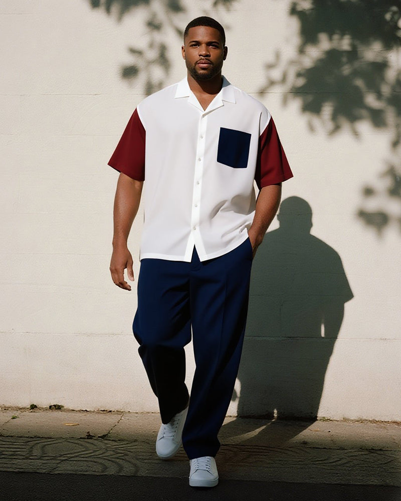 Big & Tall Blue Red Colorblock T-Shirt Pants Set for big men view 1