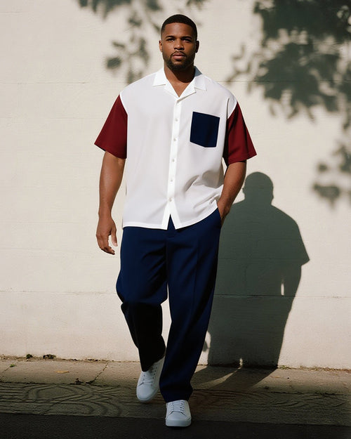 Big & Tall Blue Red Colorblock T-Shirt Pants Set for big men view 1