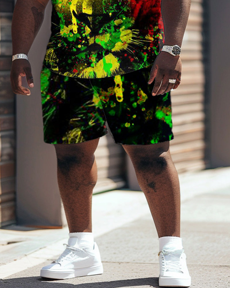 Big & Tall Red Green Colorblock Two-piece Set for big men view 3