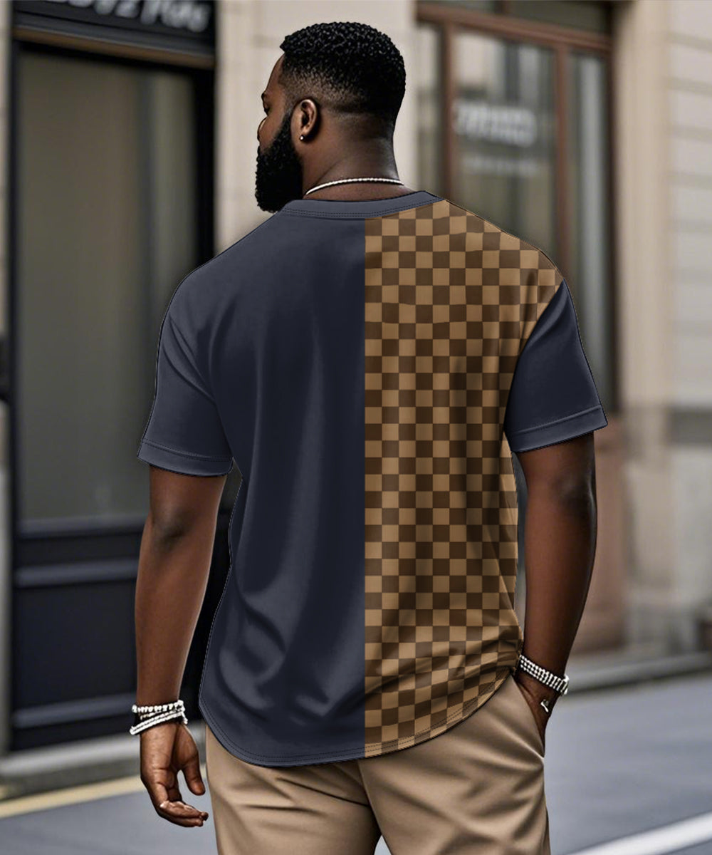 Big & Tall Brown Blue Plaid T-Shirt for big men view 2