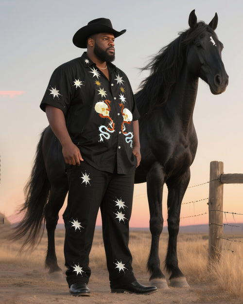 Big & Tall Western Skull T-Shirt Pants Set for big men view 1