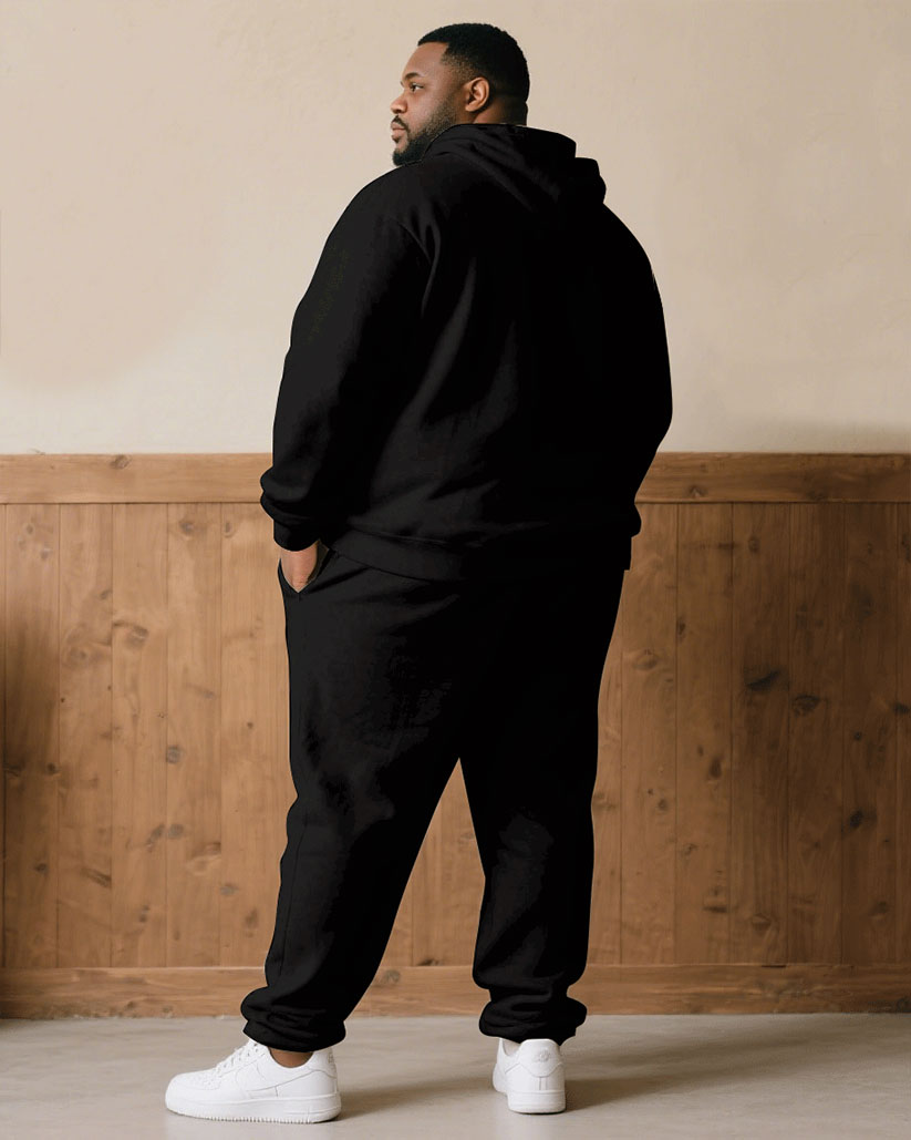 Big & Tall Black White Hoodie Sweatpants Set for big men view 4