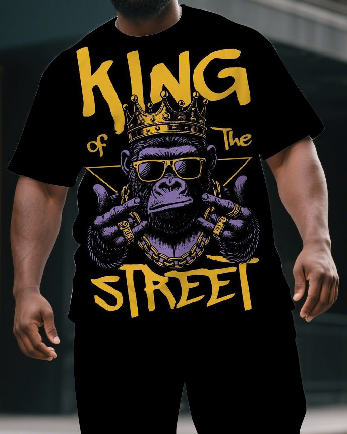 Big & Tall Graphic Streetwear T-Shirt Shorts Set for big men view 2