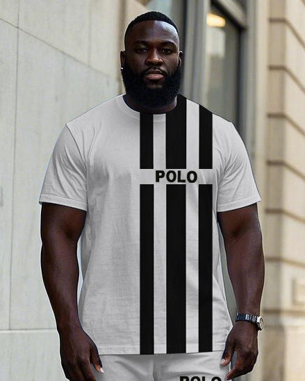 Big & Tall Black Striped Graphic T-Shirt Pants Set for big men view 2