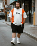 Big & Tall Orange Striped Graphic T-Shirt Shorts Set for big men view 1