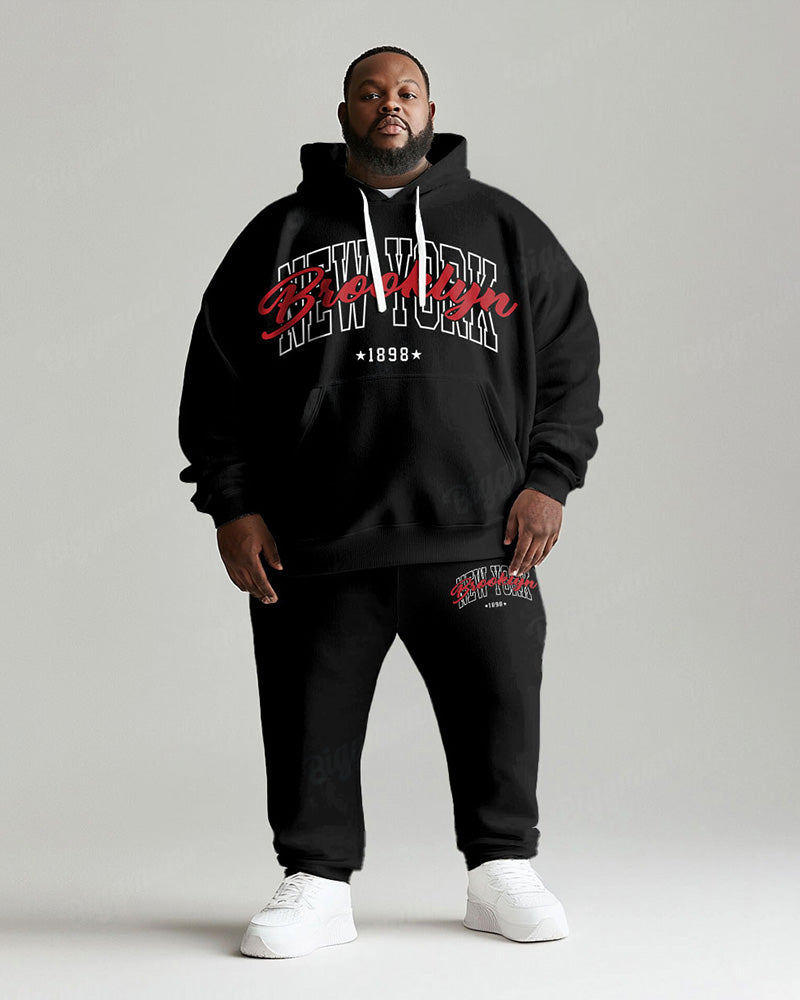 Big & Tall Black Graphic Hoodie Sweatpants Set for big men view 1