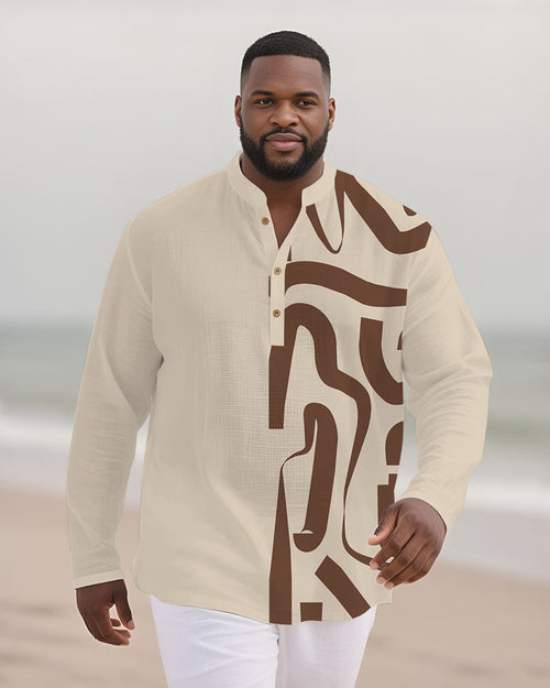 Big & Tall Khaki Colorblock Long Sleeve Shirt for big men view 2