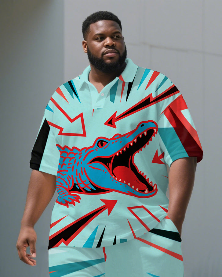 Big & Tall Graffiti Streetwear Polo Shorts Set for big men view 2