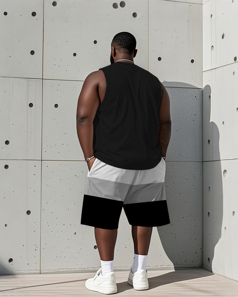 Big & Tall Black Gray Striped Two-piece Set for big men view 4