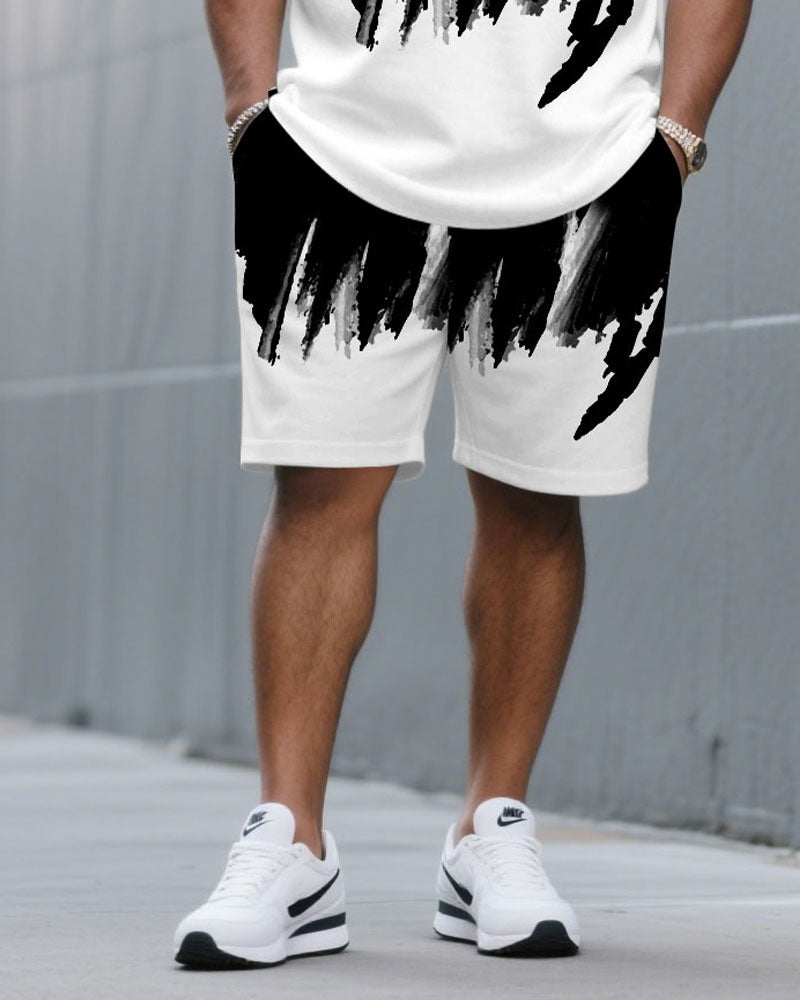 Big & Tall Black White Splash Ink T-Shirt Shorts Set for big men view 4