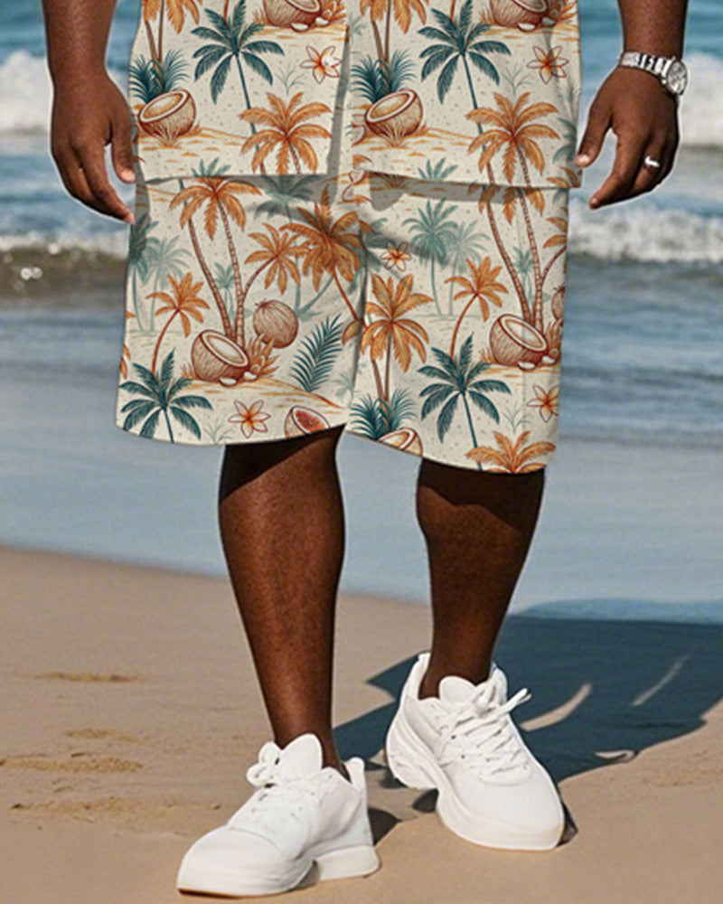 Big & Tall Orange Hawaiian Graphic T-Shirt Shorts Set for big men view 3