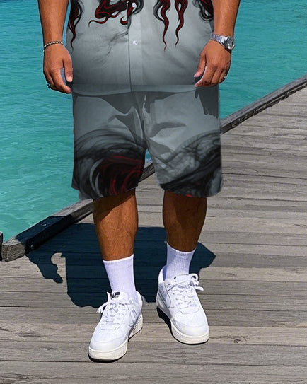 Big & Tall Geometric T-Shirt Shorts Set for big men view 3