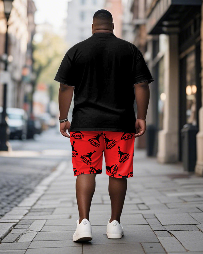 Big & Tall Black Graphic T-Shirt Shorts Set for big men view 4