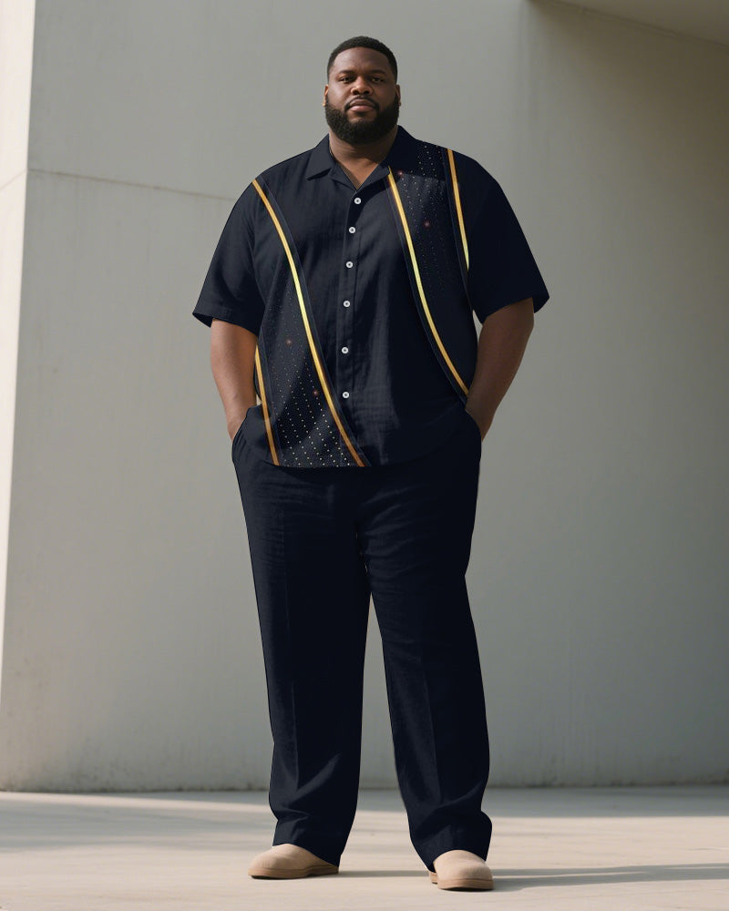 Big & Tall Blue Geometric Graphic Polo Pants Set for big men view 1