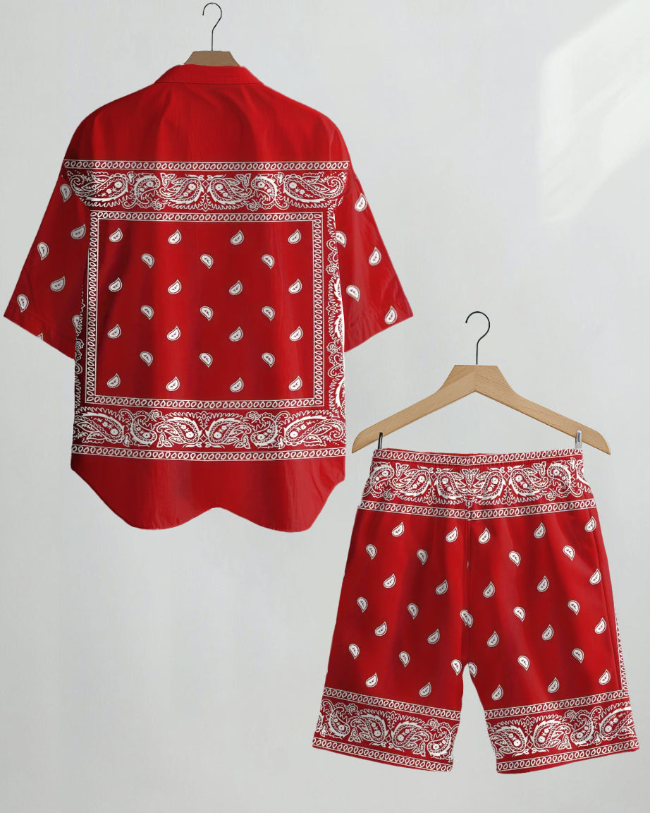 Big & Tall Graphic Floral Vintage T-Shirt Shorts Set for big men view 2