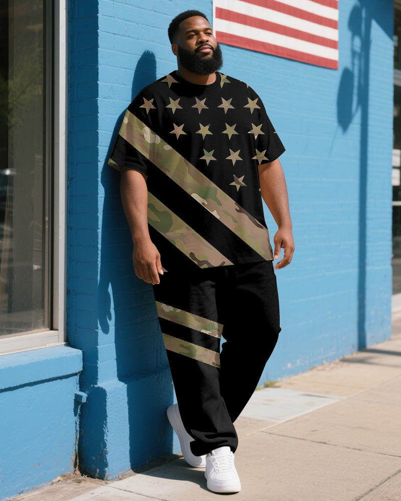 Big & Tall Colorblock Striped T-Shirt Pants Set for big men view 1