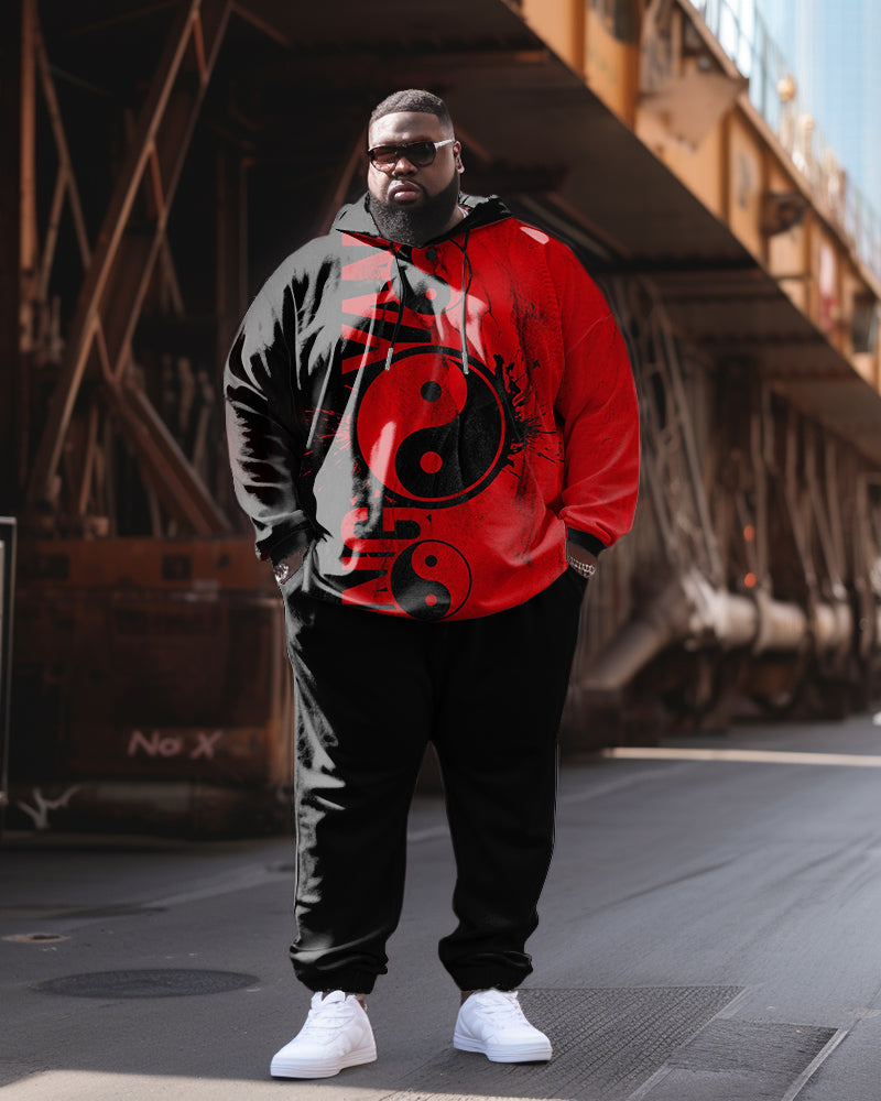 Big & Tall Black Red Colorblock Hoodie Pants Set for men view 1