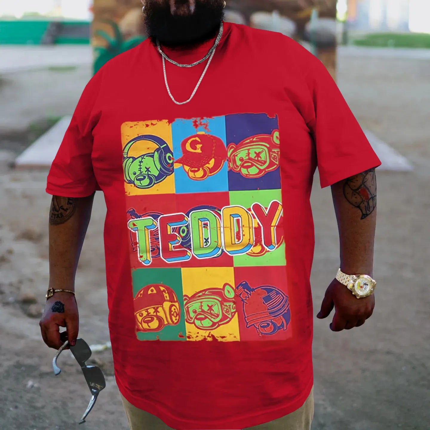 Big & Tall Red Streetwear T-Shirt for big men view 3