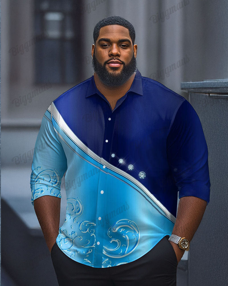 Big & Tall Colorblock Gradient Long Sleeve Shirt for big men view 1