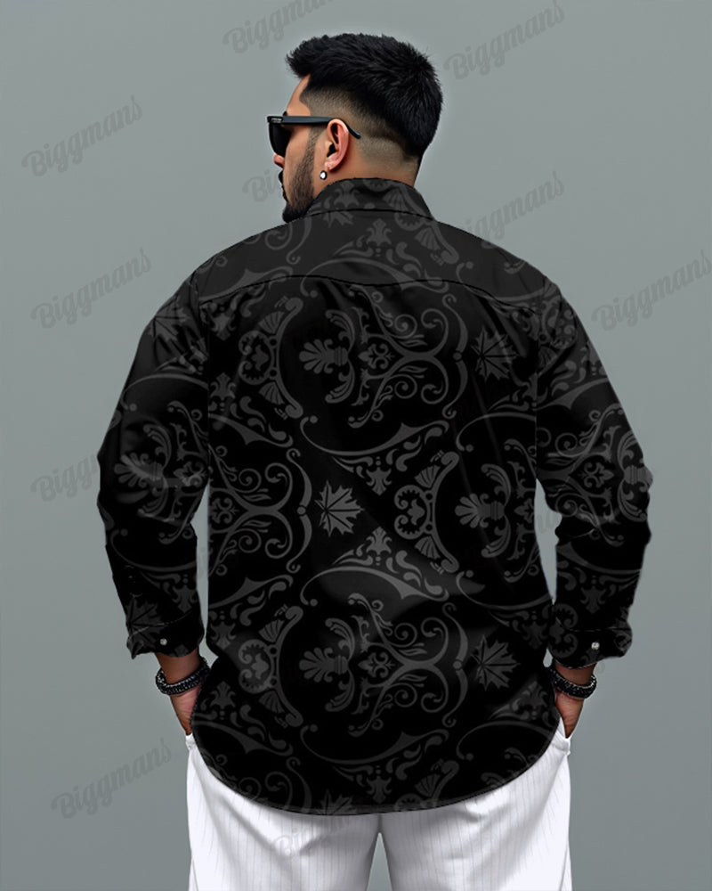 Big & Tall Patchwork Vintage Long Sleeve Shirt for big men view 2