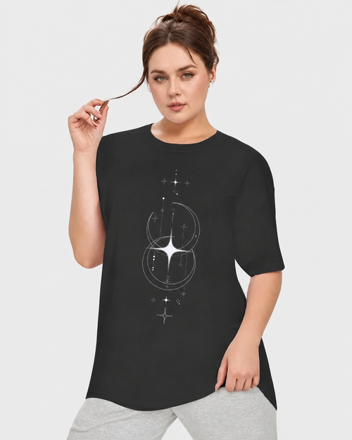 Big & Tall Women's Star & Moon Print Loose Short Sleeve T-shirt