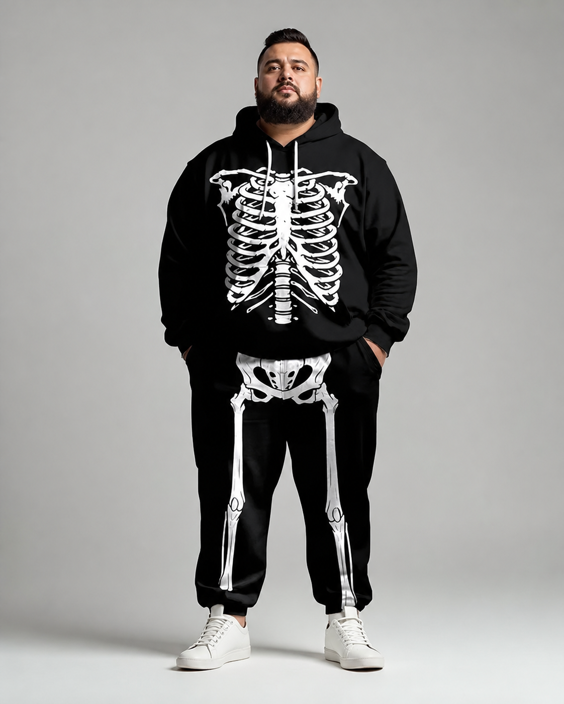Simple Skull Skeleton Print Men's Big & Tall Hoodie Set