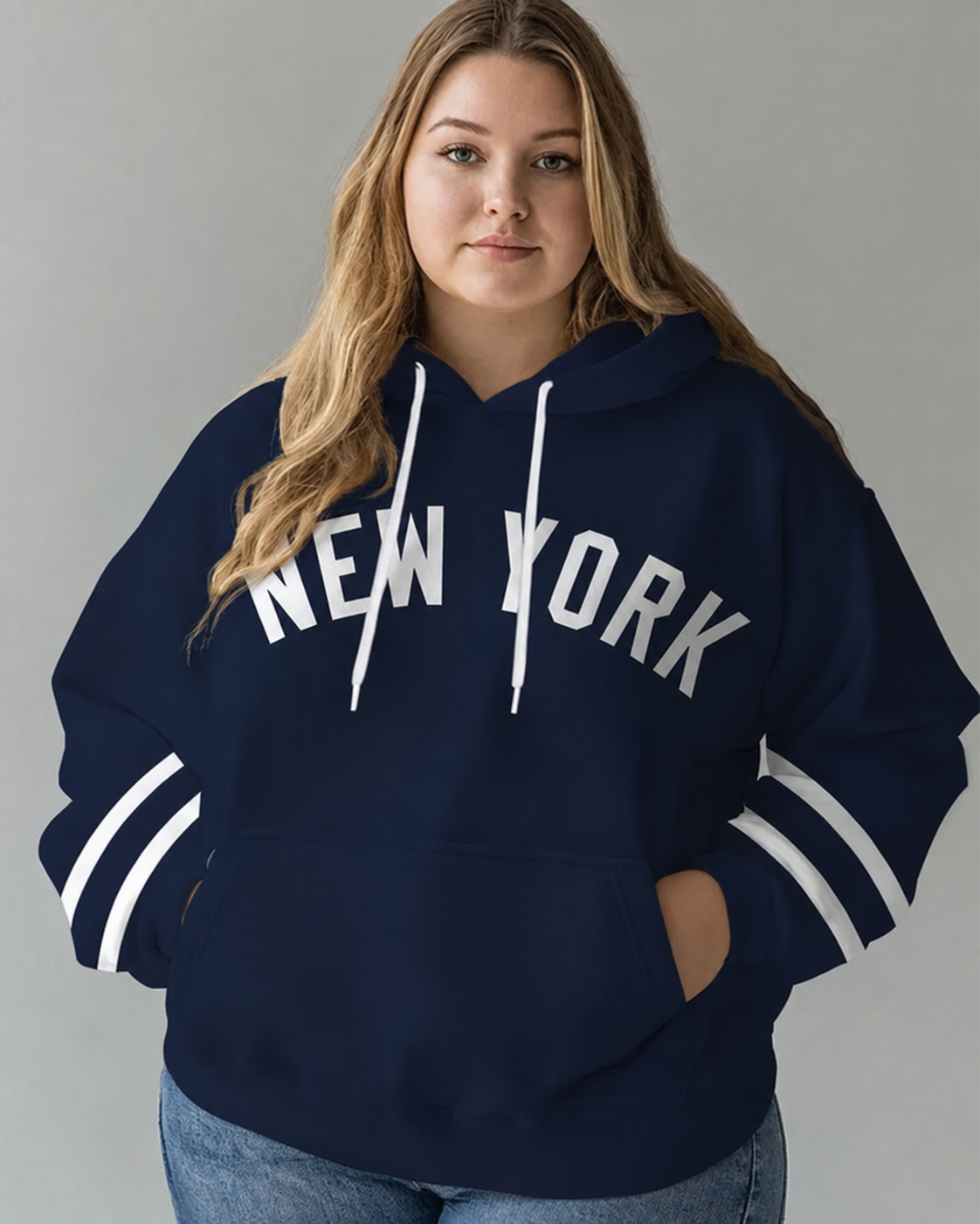 Women's Big Colorblock New York Print Long-sleeved Hoodie