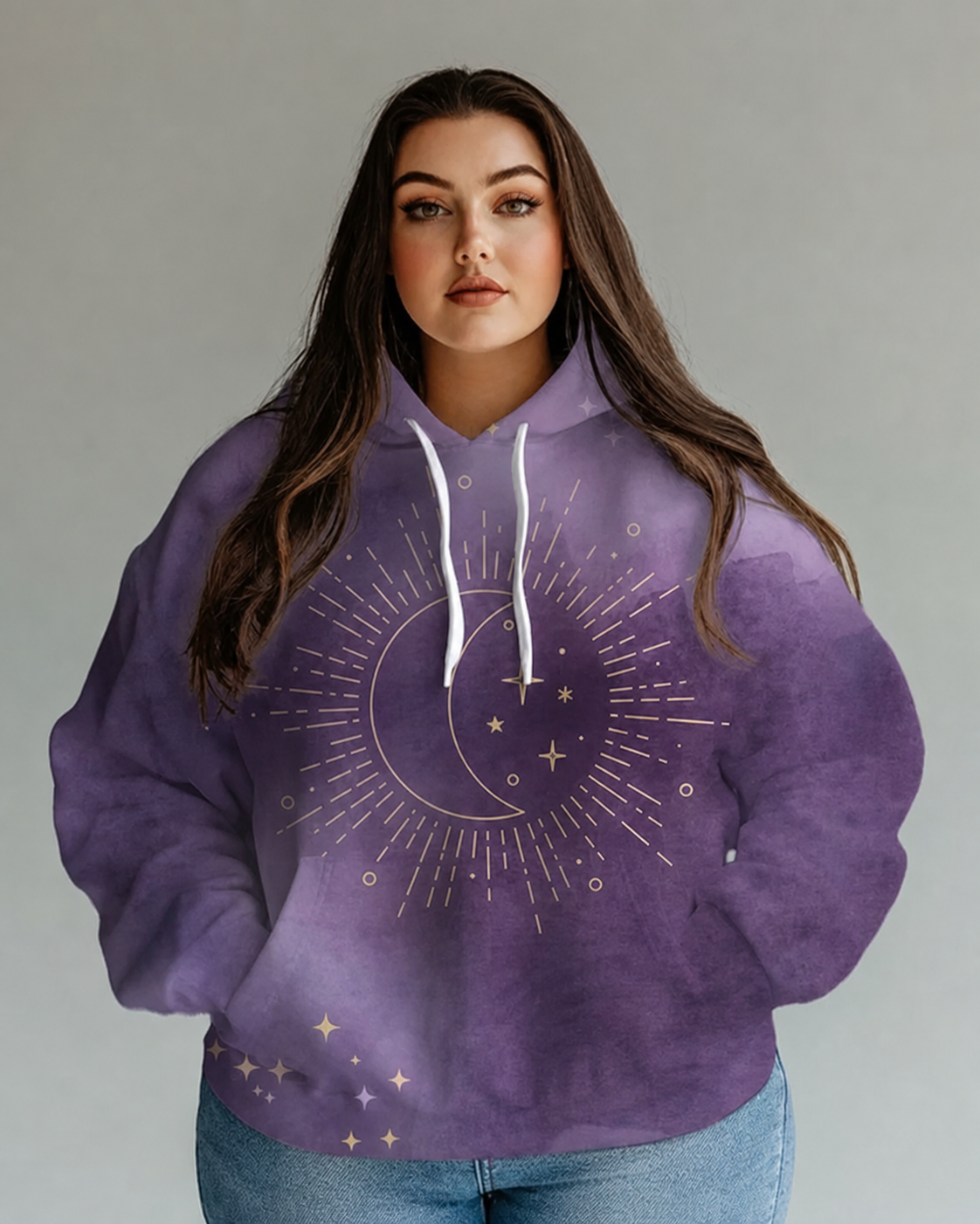 Women's Big Fashion Daily Gradient Tie Dye Sun & Moon Print Long Sleeve Hoodie