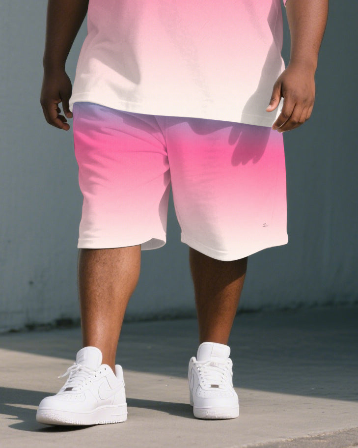 Big & Tall Blue Pink Gradient Polo Shorts Set for big men view 3