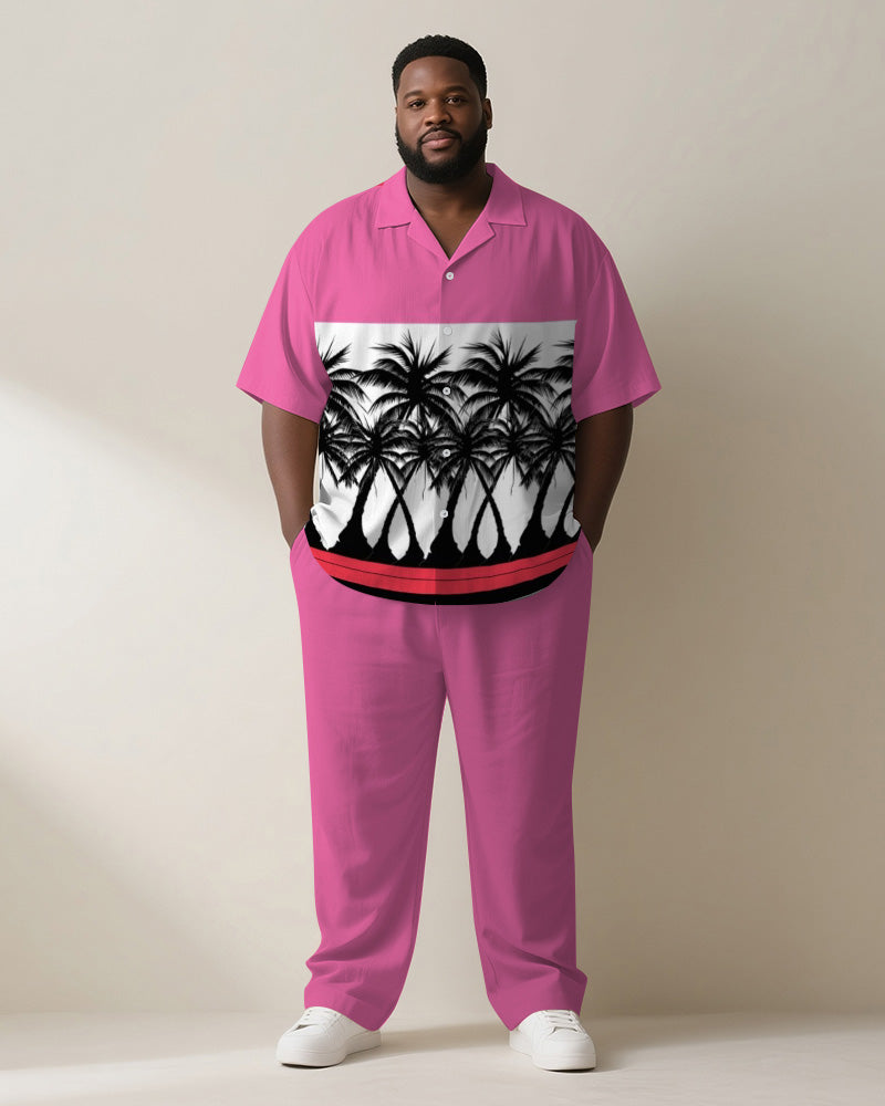 Big & Tall Pink Hawaiian Colorblock T-Shirt Pants Set for big men view 1