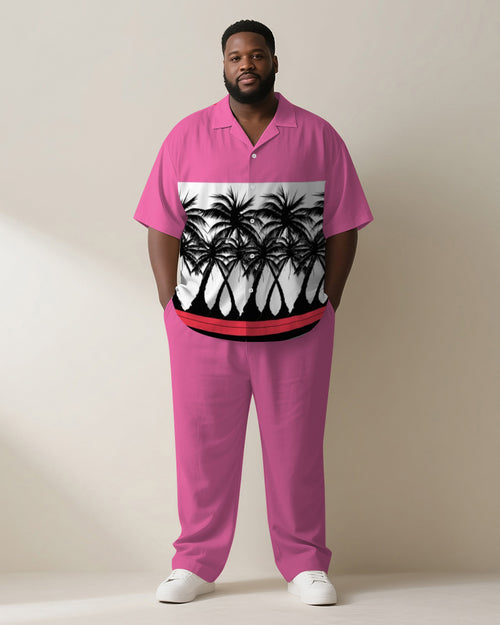 Big & Tall Pink Hawaiian Colorblock T-Shirt Pants Set for big men view 1