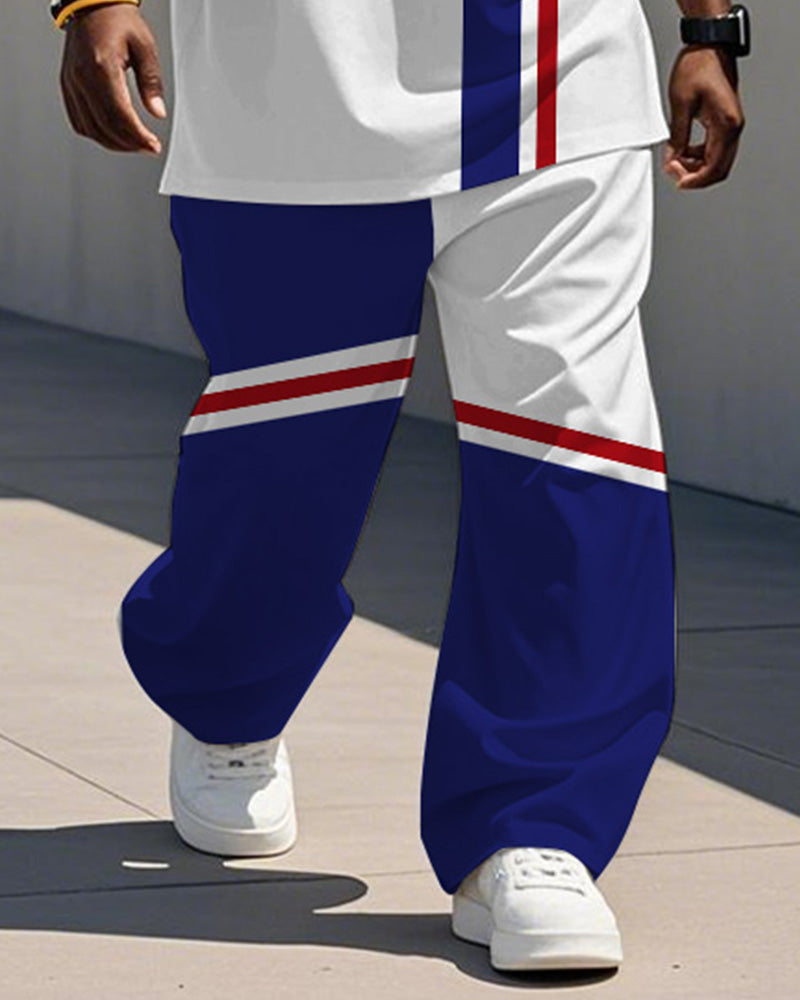 Big & Tall Blue Red Colorblock T-Shirt Pants Set for big men view 3