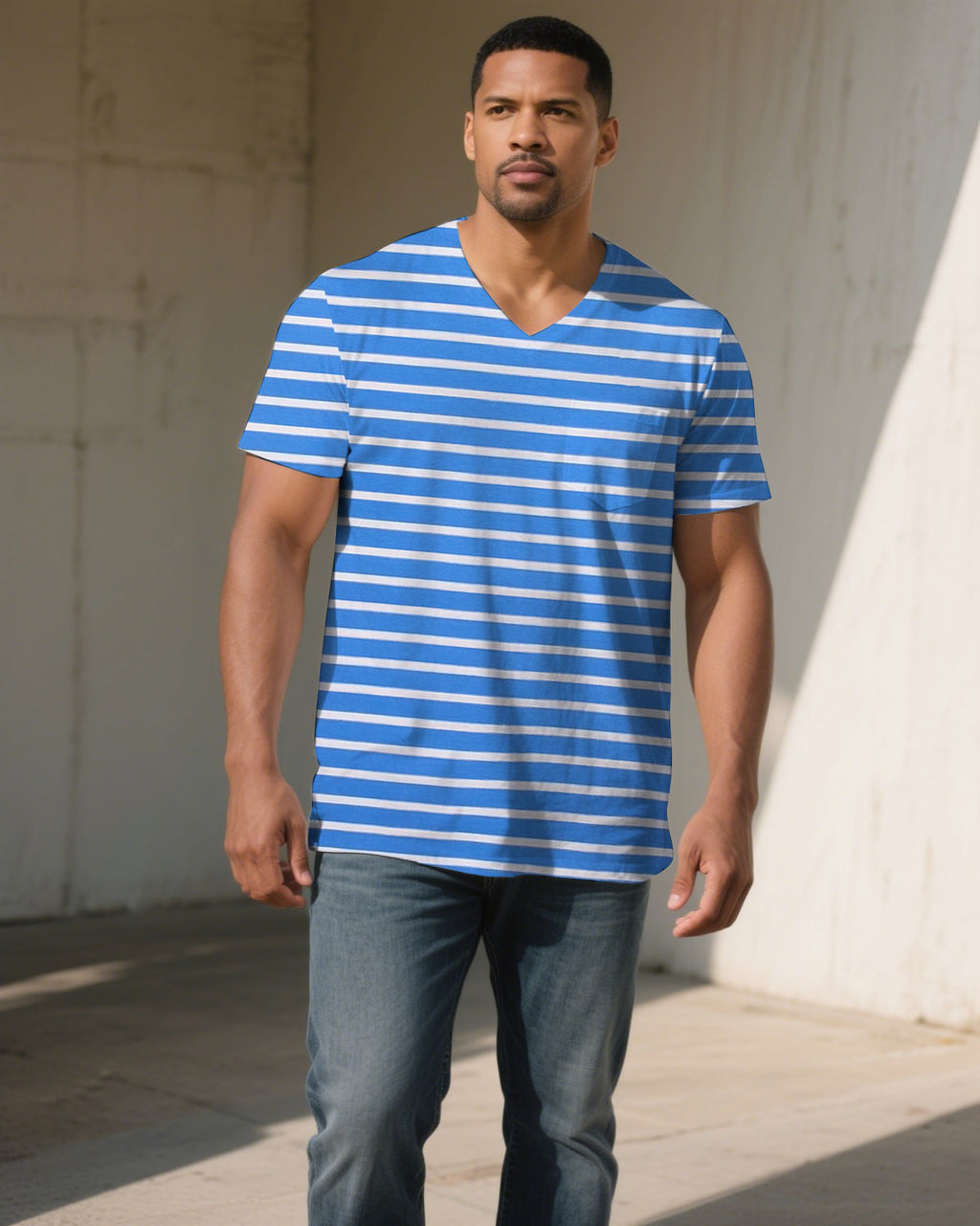 Big & Tall White Blue Striped T-Shirt for big men view 1
